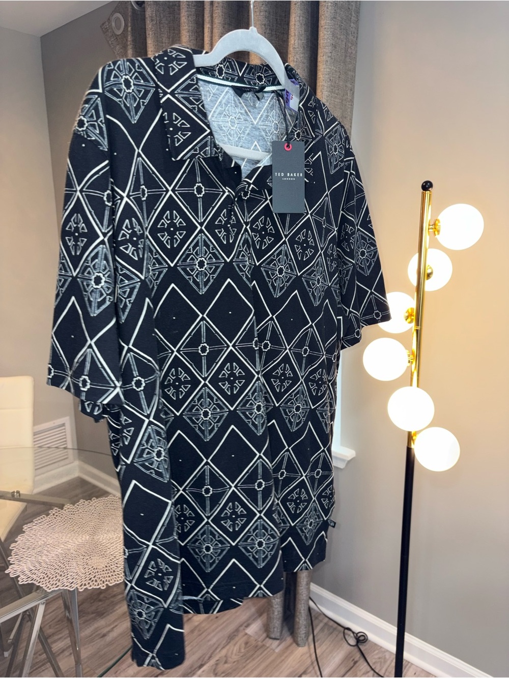 Ted Baker Black Geometric Short-Sleeve Shirt -Size 6